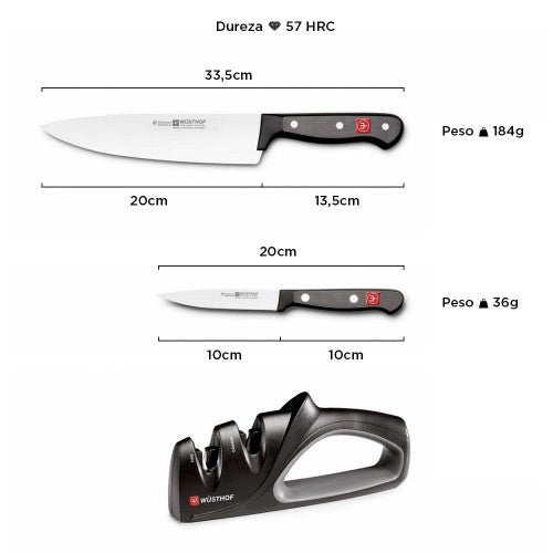 Juego 2 cuchillos y afilador Gourmet Wusthof