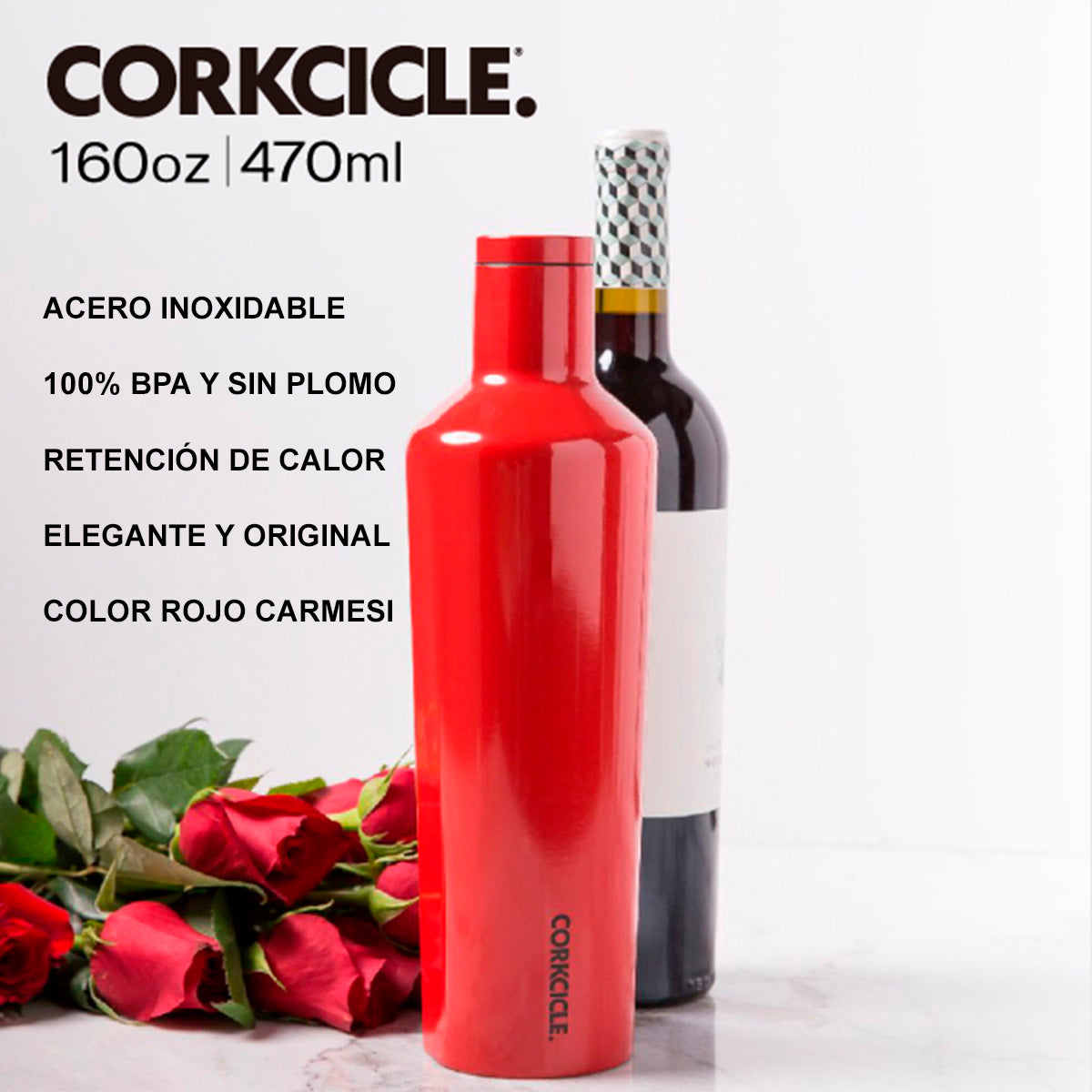 Termo acero inoxidable rojo 475 ml Corkcicle