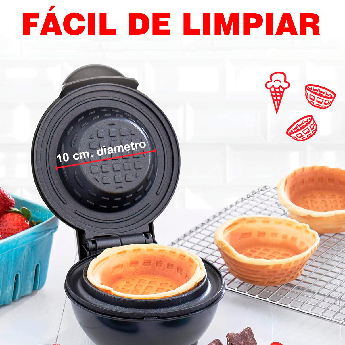 Dash Mini Waflera Tipo Bowl - 10 Cm - Antiadherente - Negro - Compacta y Portátil - Ideal para Desayunos, Regalos o Viajar - Fácil de Limpiar