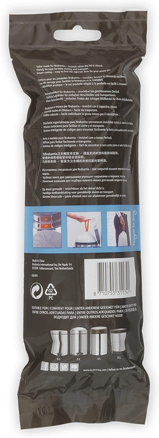 Paquete de 20 Bolsas de plástico B para basura 5L Brabantia