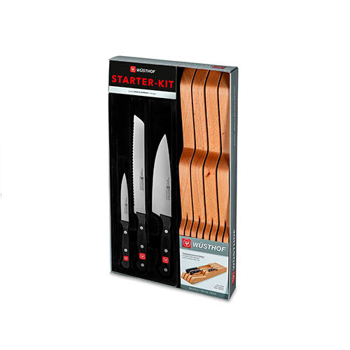 Juego de 3 cuchillos con 1 organizador de madera Wusthof