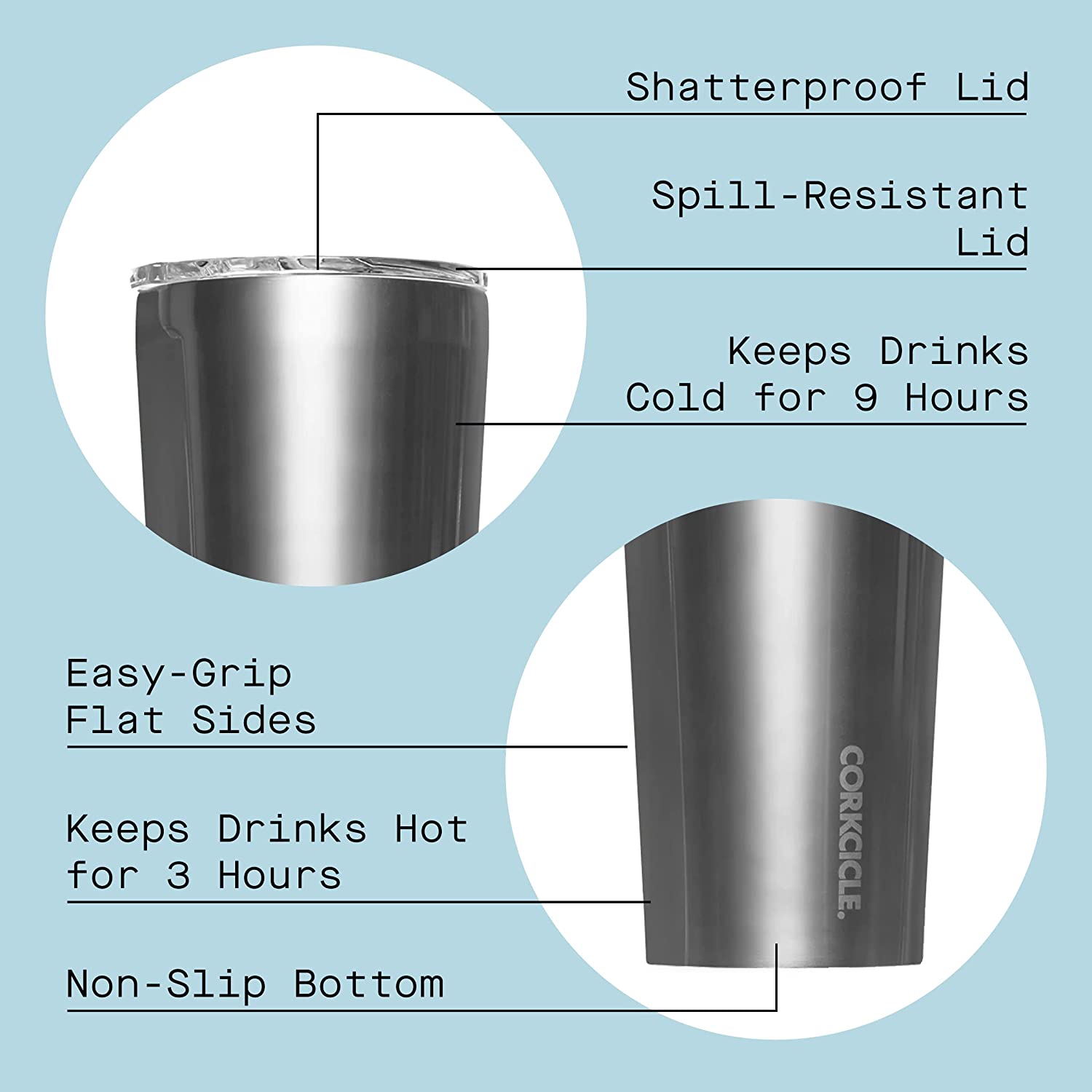 Vaso térmico con tapa gris metálico 700 ml Corkcicle