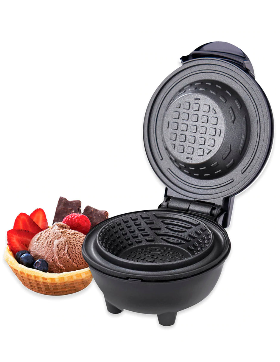 Dash Mini Waflera Tipo Bowl - 10 Cm - Antiadherente - Negro - Compacta y Portátil - Ideal para Desayunos, Regalos o Viajar - Fácil de Limpiar