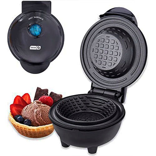 Dash Mini Waflera Tipo Bowl - 10 Cm - Antiadherente - Negro - Compacta y Portátil - Ideal para Desayunos, Regalos o Viajar - Fácil de Limpiar