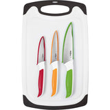 Tabla de cortar y juego de 3 cuchillos con protectores Zyliss Comfort