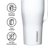 Taza termica con popote acero blanco 887ml Corkcicle