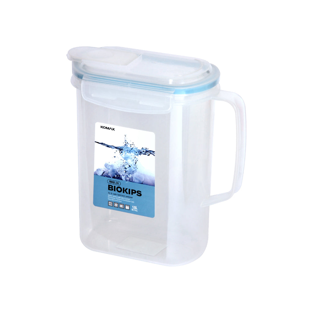  Komax Jarra de agua grande de plástico con tapa, jarra de agua  cuadrada, sin BPA, apta para lavavajillas, recipientes para agua, té o jugo  con tapas para refrigerador (2.3 litros) 
