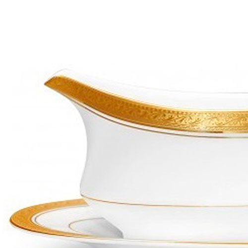 Salsera con plato de porcelana Crestwood Gold Noritake